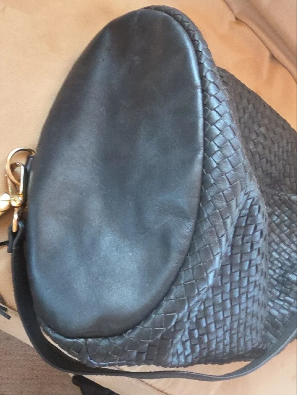 Black Woven Leather Sling Bag - Ganson